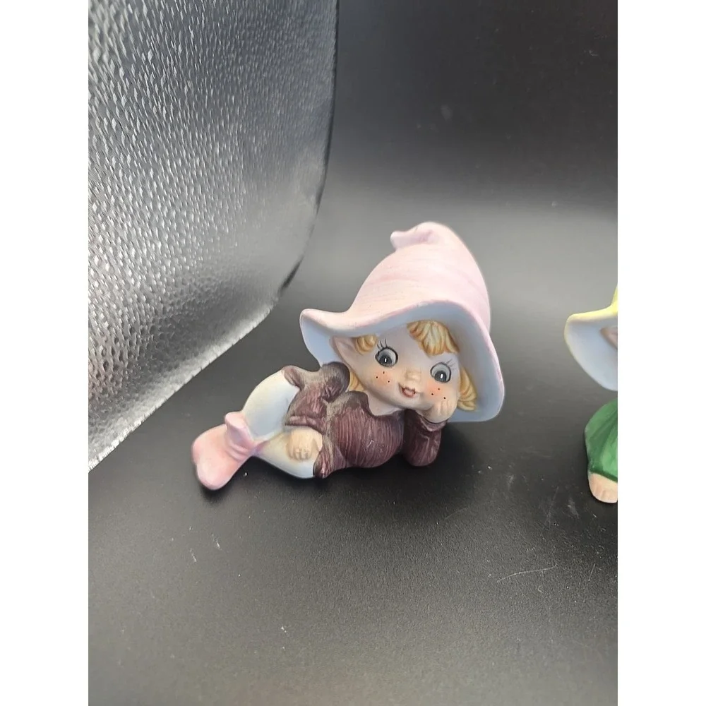 Vintage Set of 3 Ceramic Homco #5213 Elf Fairy Pixie Figurines  Garden‎ Gnomes